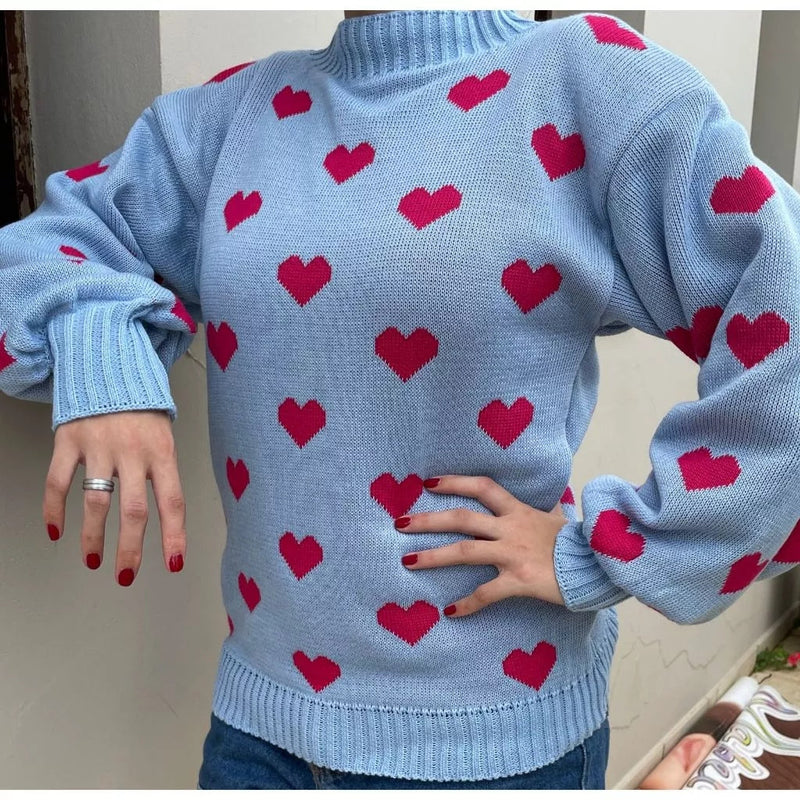Blusa Feminina de Inverno em Tricô com Coração