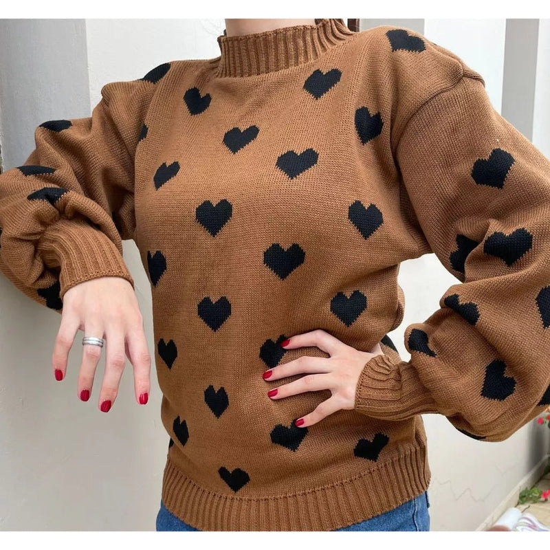 Blusa Feminina de Inverno em Tricô com Coração