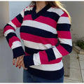 Blusa Feminina de Tricot Listrada com Gola V para Inverno