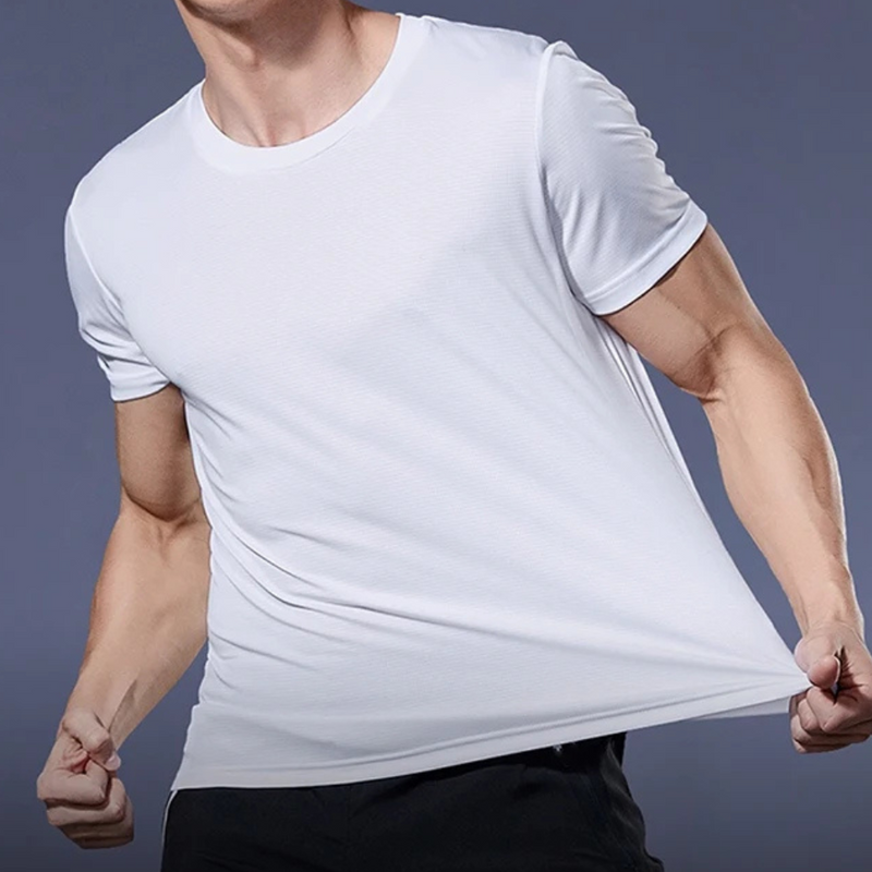 Camiseta Masculina em Seda Gelo de Secagem Rápida Respirável