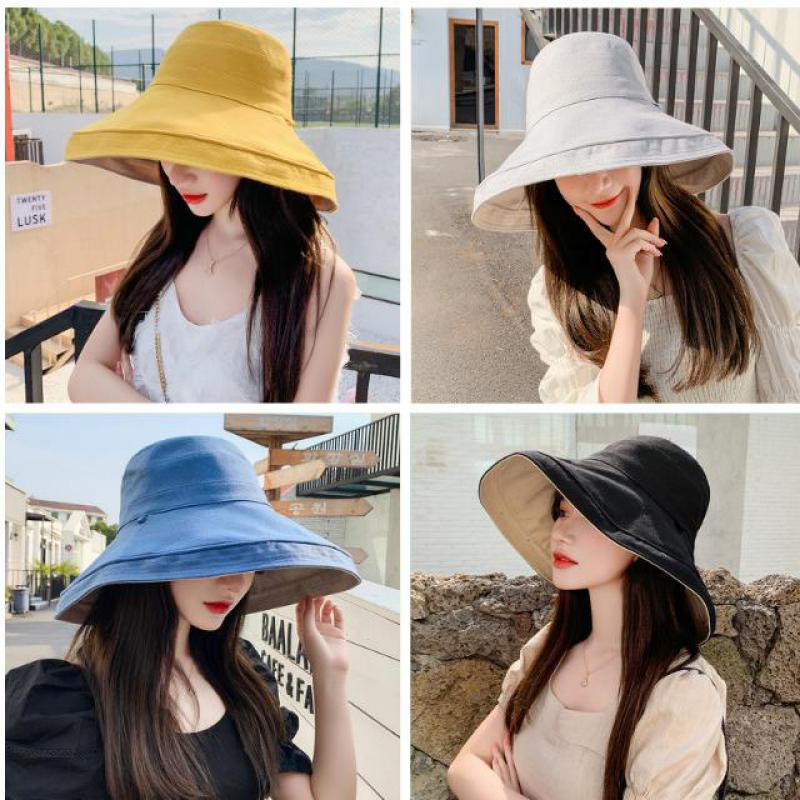 Chapéu Feminino de Verão com Aba Larga Dupla Face Dobrável