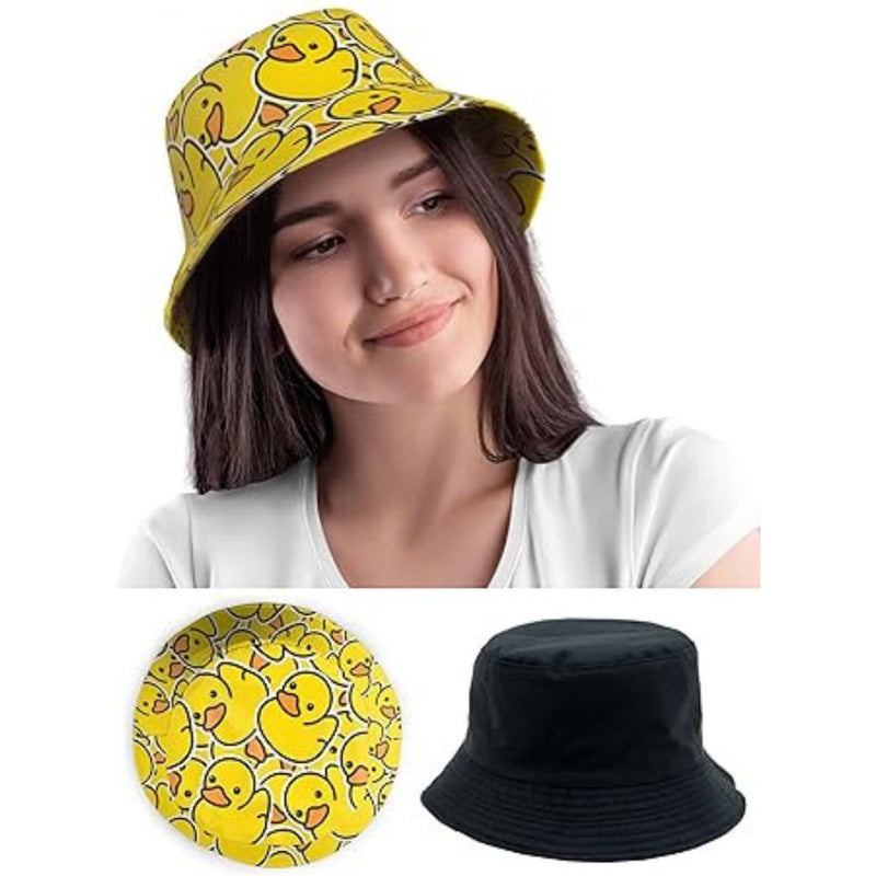 Chapéu de Verão Unissex com Estampa de Pato Dupla Face
