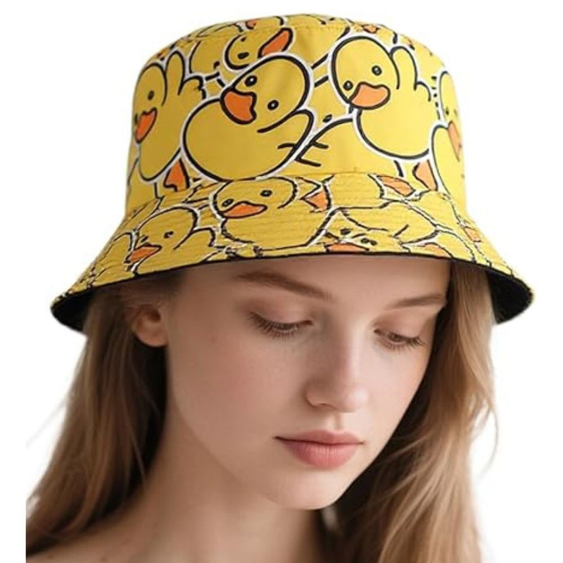 Chapéu de Verão Unissex com Estampa de Pato Dupla Face