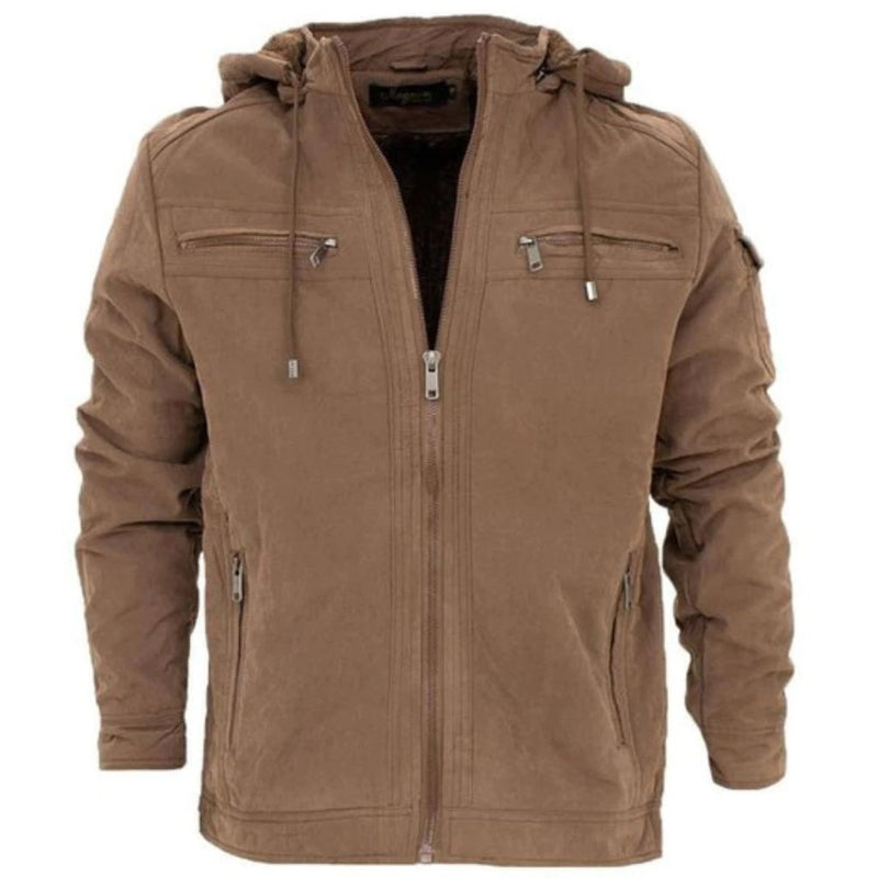 Jaqueta Masculina em Sarja com Capuz e Bolsos Forrados