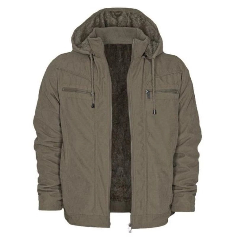 Jaqueta Masculina em Sarja com Capuz e Bolsos Forrados