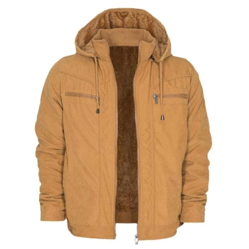 Jaqueta Masculina em Sarja com Capuz e Bolsos Forrados