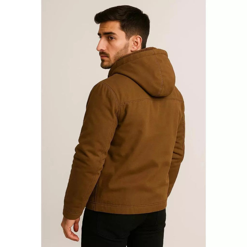 Jaqueta Masculina em Sarja com Capuz e Bolsos Forrados