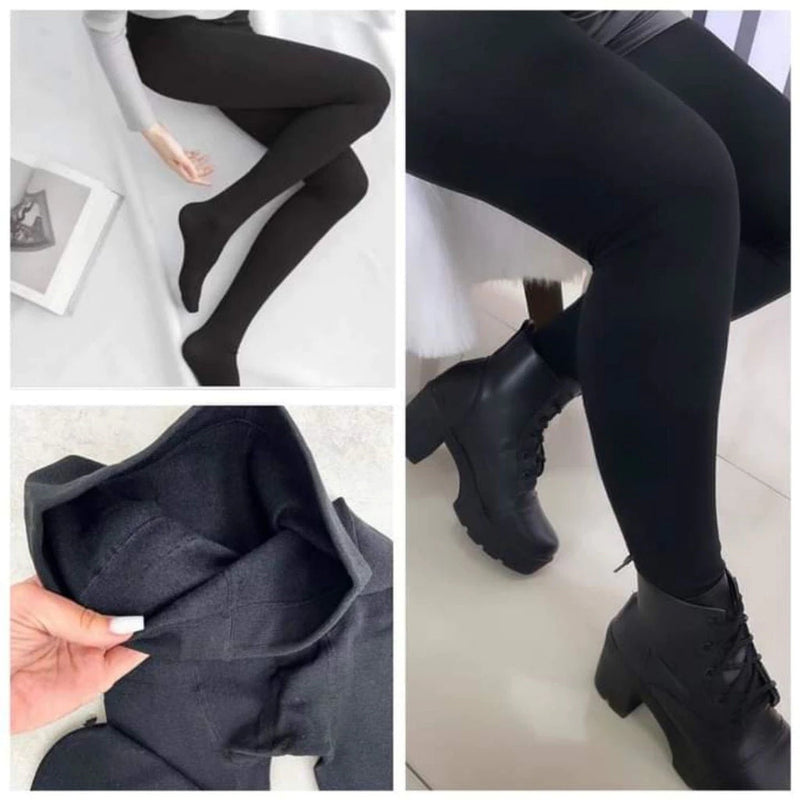 Meia-Calça Térmica de Inverno Flanelada com Pé e Cintura Alta