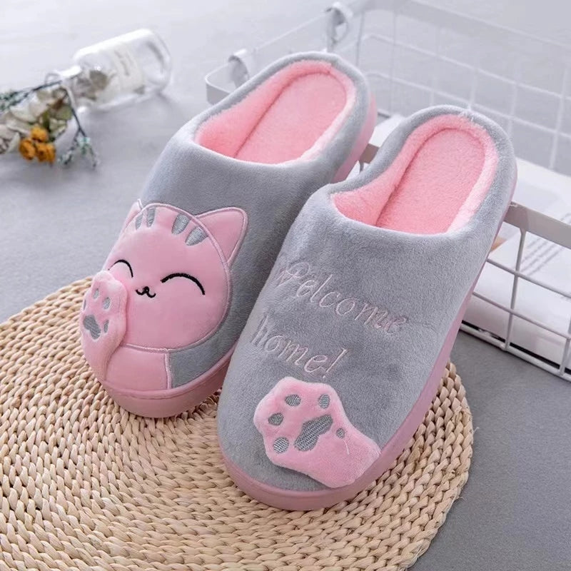 Pantufa Feminina Gato Peluciada para Inverno Antiderrapante