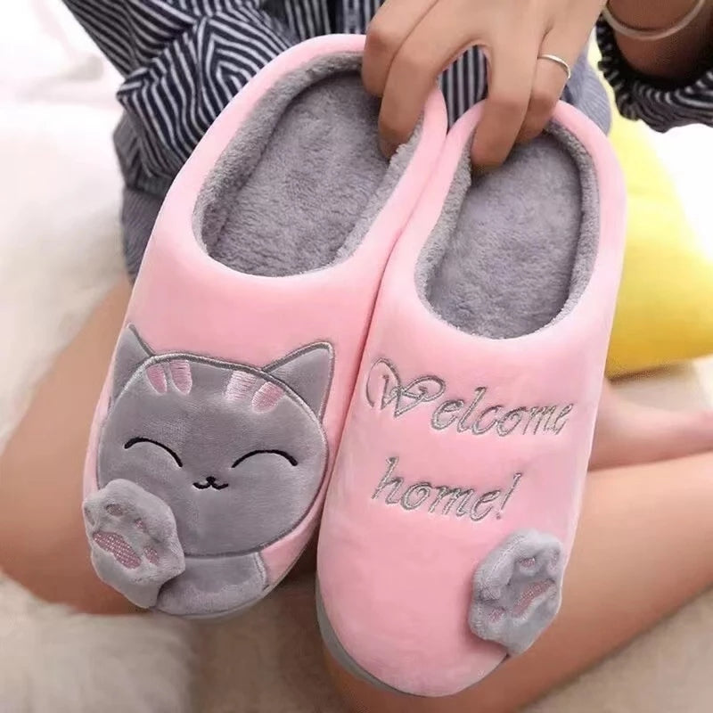 Pantufa Feminina Gato Peluciada para Inverno Antiderrapante