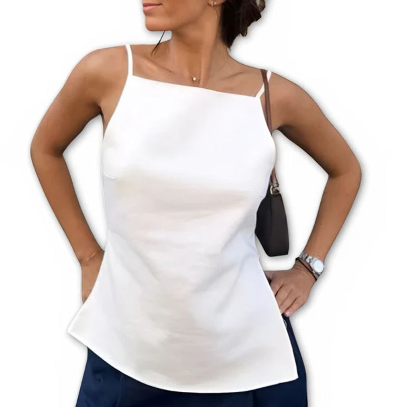 Regata Feminina Elegante com Costas Nua e Gola Reta