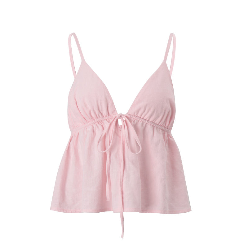 Regata Feminina Slim com Decote V e Laço Frontal