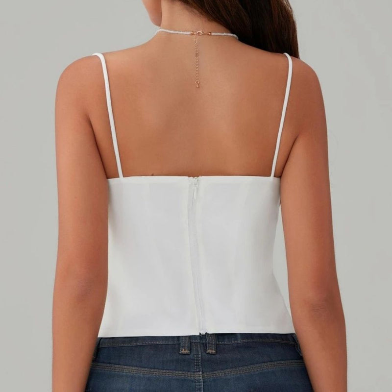 Regata Feminina Vintage de Verão com Costas Nuas e Zíper