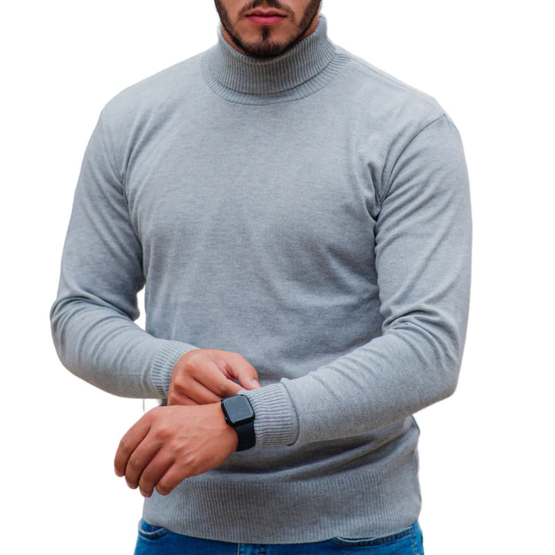 Suéter Masculino de Lã em Tricô Canelado com Gola Alta
