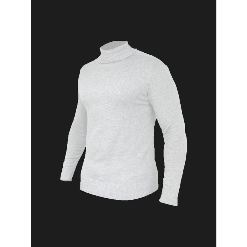 Suéter Masculino de Lã em Tricô Canelado com Gola Alta