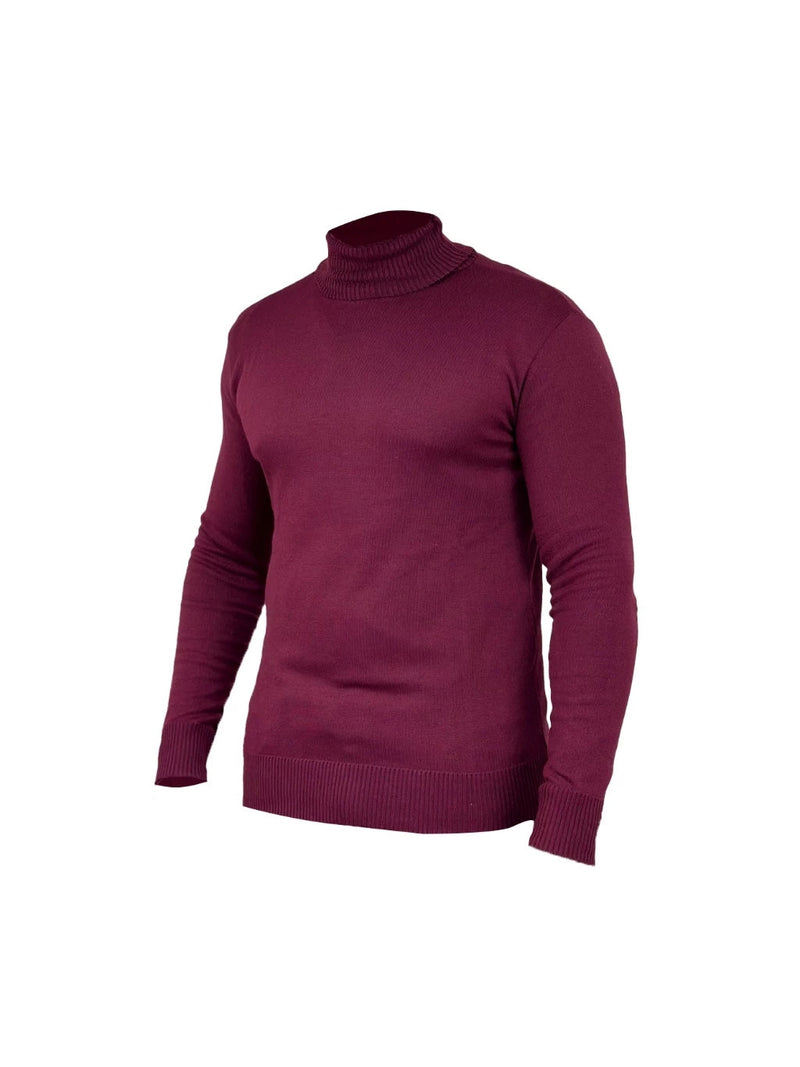 Suéter Masculino de Lã em Tricô Canelado com Gola Alta