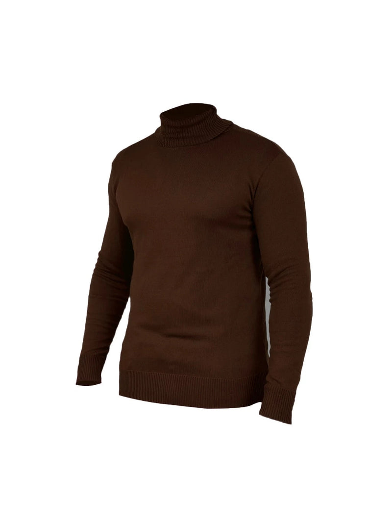 Suéter Masculino de Lã em Tricô Canelado com Gola Alta
