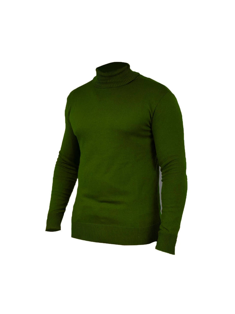 Suéter Masculino de Lã em Tricô Canelado com Gola Alta