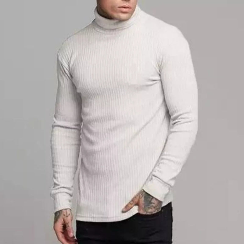 Suéter Masculino de Lã em Tricô Canelado com Gola Alta