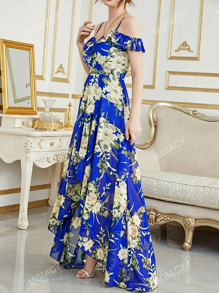 Vestido Feminino Longo Floral Elegante com Fenda