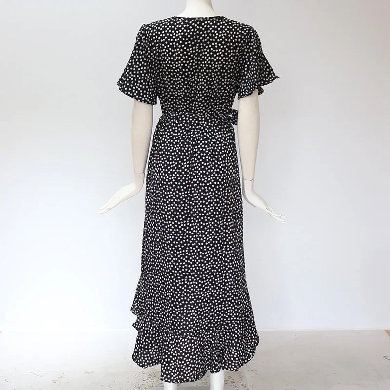 Vestido Feminino Longo de Verão Estampado com Babados