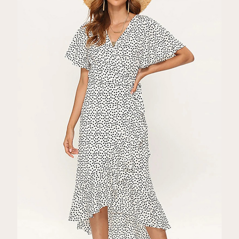 Vestido Feminino Longo de Verão Estampado com Babados