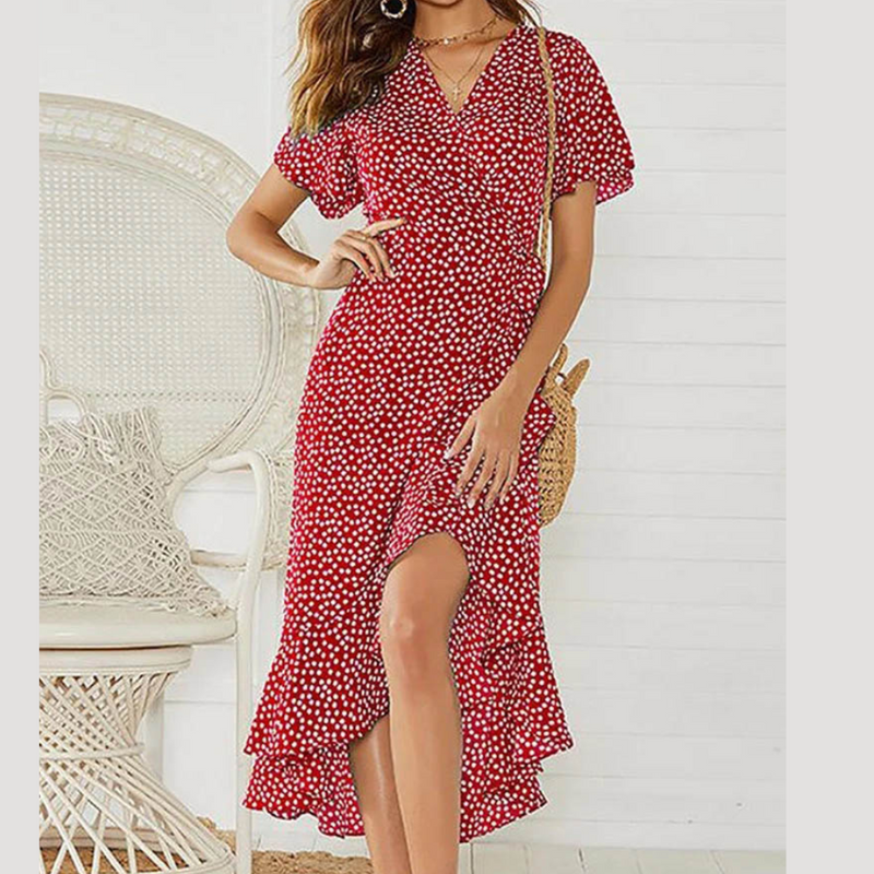 Vestido Feminino Longo de Verão Estampado com Babados