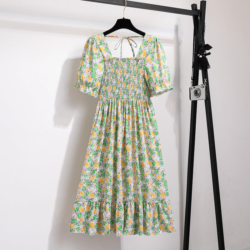 Vestido Feminino Midi Plissado Florido de Verão