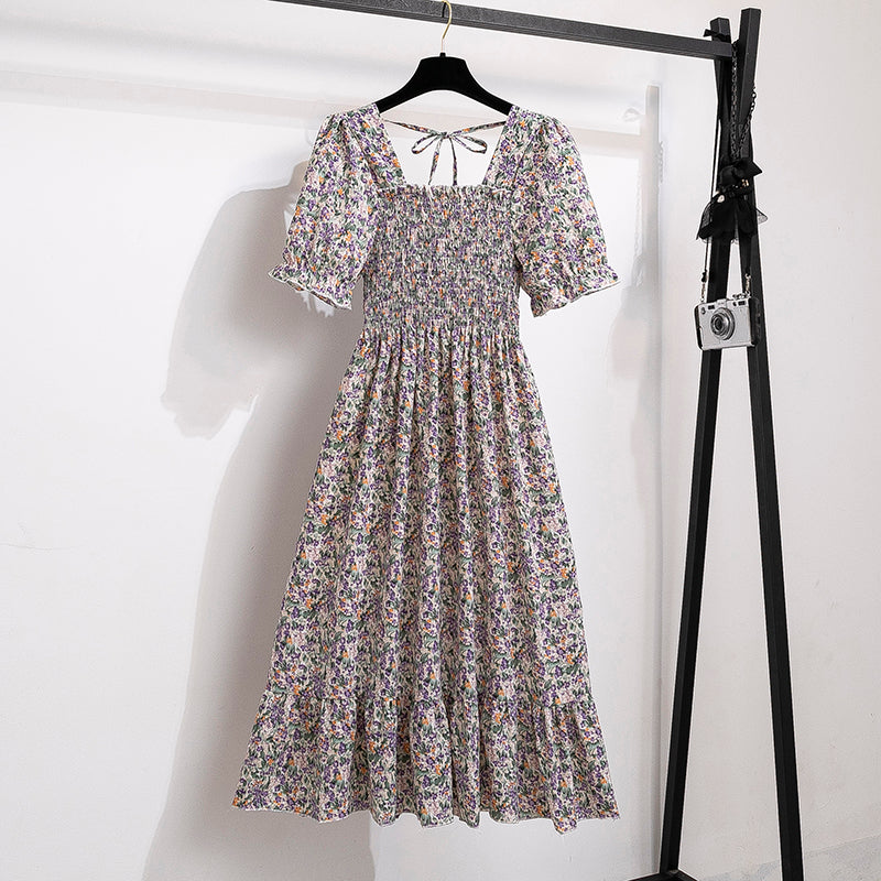 Vestido Feminino de Verão Florido Plissado